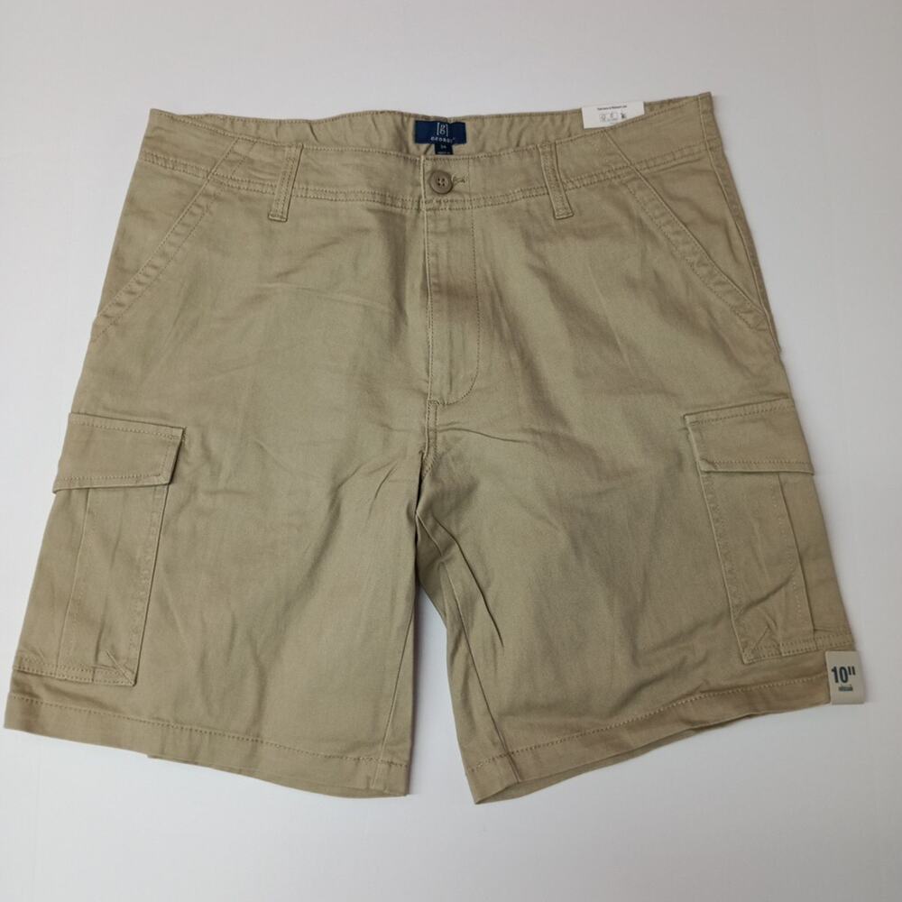 George‎ Cargo Shorts Mens Size 34 Beige Flat Front 10" Inseam